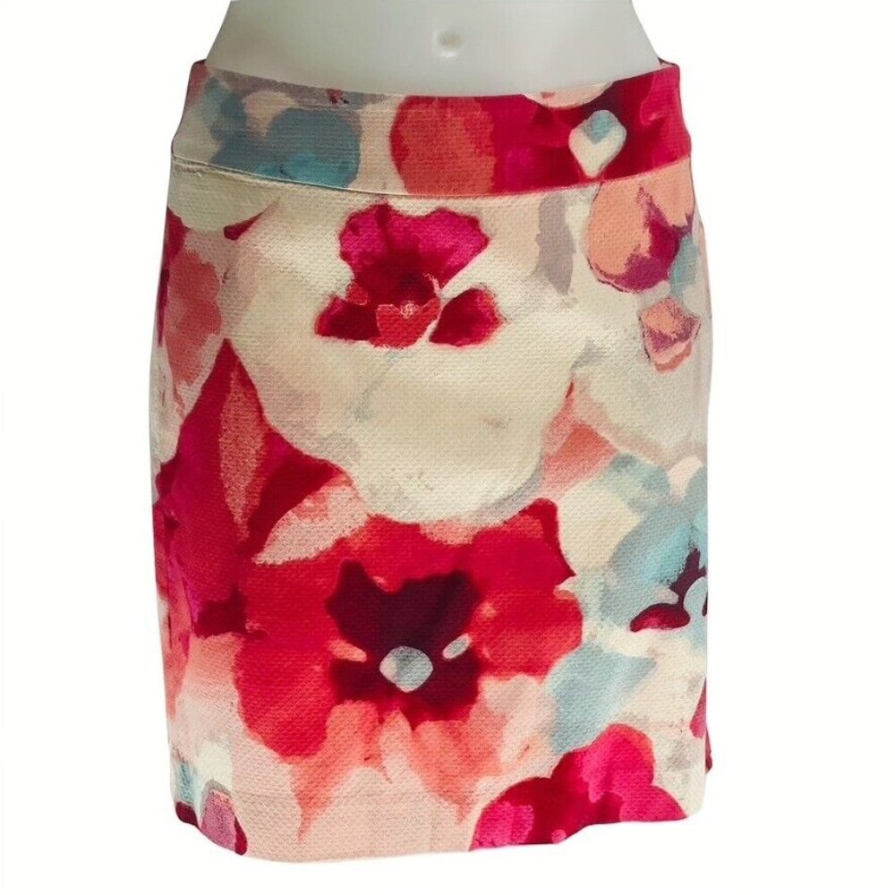 LOFT ANN TAYLOR Skirt Cotton Floral Pencil Skirt With Back Zipper Closure Knee L